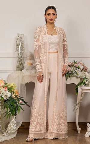 Net Embroidered Jacket with Trouser - 8770