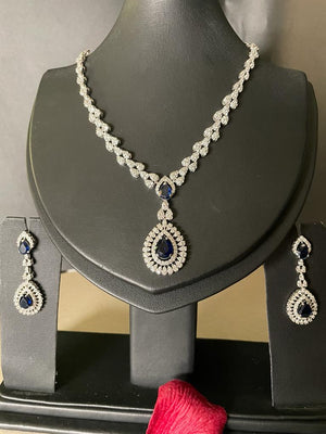 Blue, Silver Sapphire, Zircons Necklace