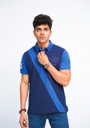 Navy Blue Paneled Polo Shirt