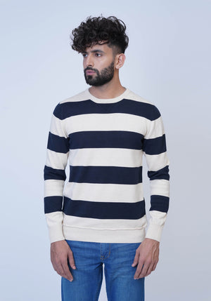 White and Blue Stripe Knitted Sweater