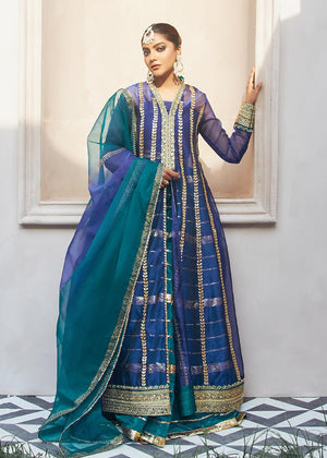 Dureshahwar Atelier - Front Open Blue Shirt with Sharara