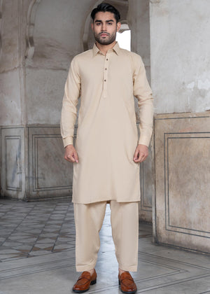 Ivory Shalwar Kameez in Collar Style