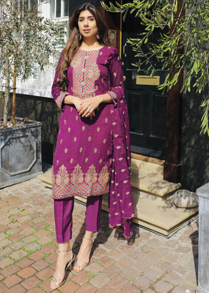 3 PIECE EMBROIDERED CHIFFON SUIT 3PS2304-A