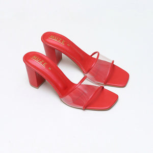 Red Block Heeled Sandals