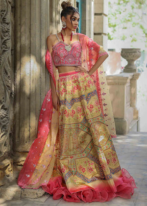 ORGANZA EMBROIDERED BLOUSE AND PRINTED LEHENGA - 7511