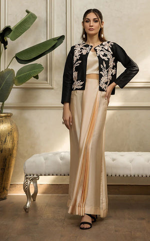 Embroidered Jacket With Tube And Skirt - 8729