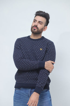 Jacquard Navy Long Sleeves Sweater