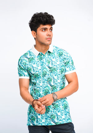 Aqua Printed Polo Shirt