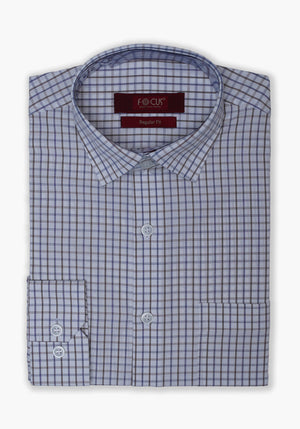 BLUE BROWN CHECK DRESS SHIRT