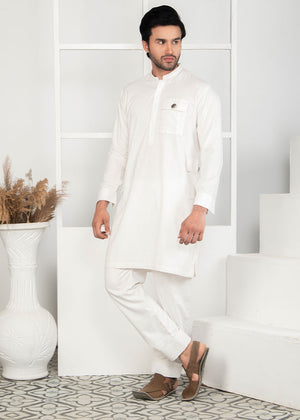White Kurta Pajama Side Pocket