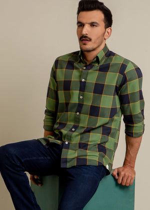 Brumano - Green & Navy Checkered Flannel Shirt