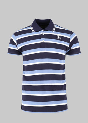 LAMORADO - Navy Blue & Light Blue Stripe Polo Shirt