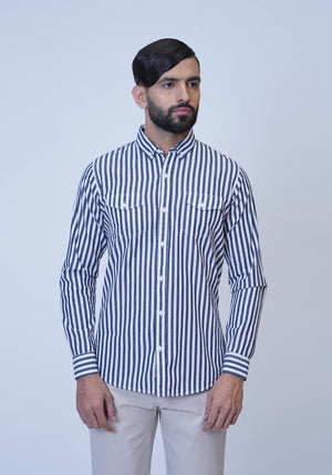 Mid Blue and White Stripe Shirt