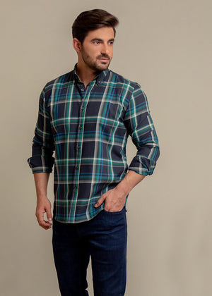 Brumano - Green & Navy Blue & Checkered Shirt