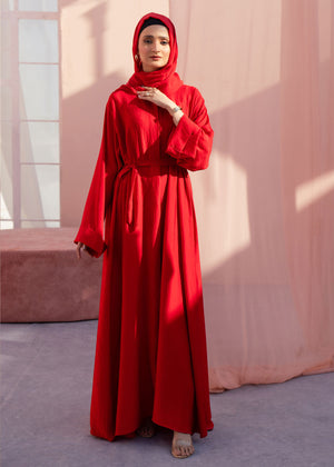 RED BLUSH FRONT OPEN ABAYA