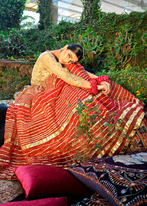 Kiran Faheem -  Red gotta lehngha and gold choli (2 Pcs)