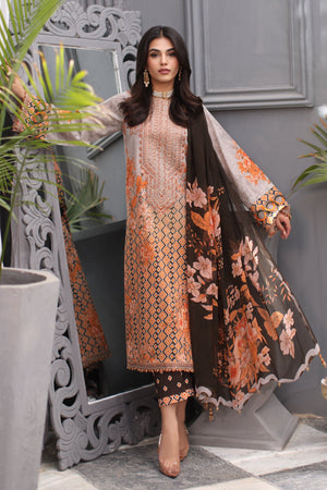 3-PC Unstitched Printed Lawn Shirt with Embroidered Chiffon Dupatta and Trouser CRB4-01