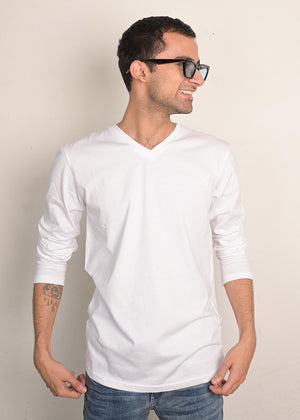 Kun Clothing - White Full Sleeve T-shirt Slim Fit (Men) - KUN MTS- 005