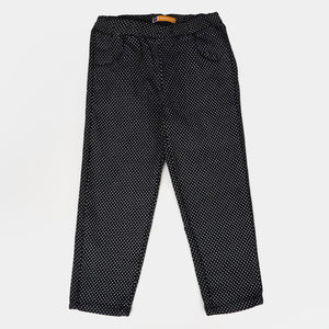 Girls Cotton Pant Polka Dots - Black