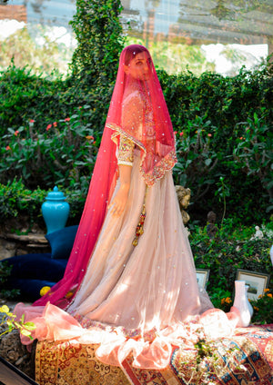 Kiran Faheem -  Powder pink and fuchsia lehngha choli and doppatta