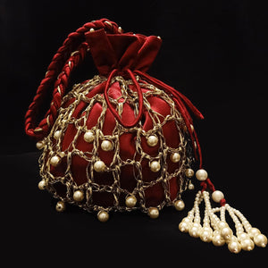 Zar - Gota Crochet Potli Bag- Deep Red