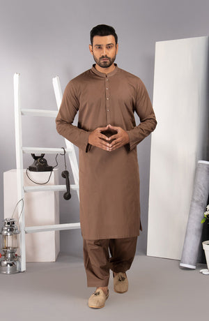 MEN KAMEEZ SHALWAR PLAIN BROWN