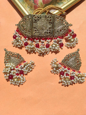 M.Z Accessories - Afghan guluband choker with red stones - M.Z 045