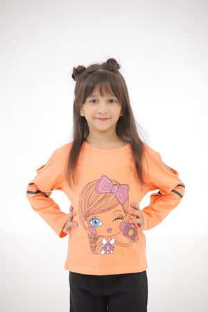 Girls'  Peach Graphic T-shirt