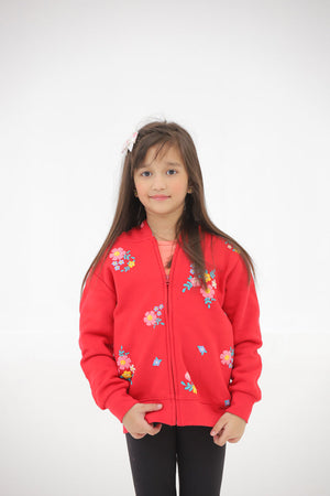 FLOWER GRAPHIC PRINT RED HOODIE