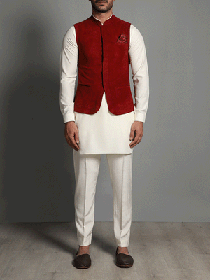 Nauroz - Currant Red Leather Waistcoat