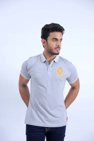 LIGHT GREY POLO WITH CONTRAST COLLAR AND CUFF