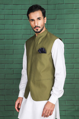 green cotton waistcoat for men