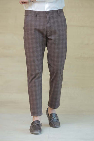 CHECK PRINTED DARK BROWN COTTON PANT