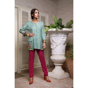 Casual Jacket with Embroidered Pockets and Sleeves - Rizwan Beyg