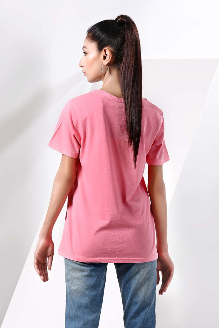 ChenOne - KNITTED T-SHIRT PINK LDS-A1601
