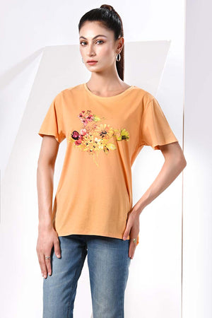 ChenOne - KNITTED T-SHIRT L/ORANGE LDS-A1601