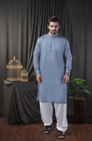 MEN KURTA SEMI FORMAL BLUE (6633878257838)