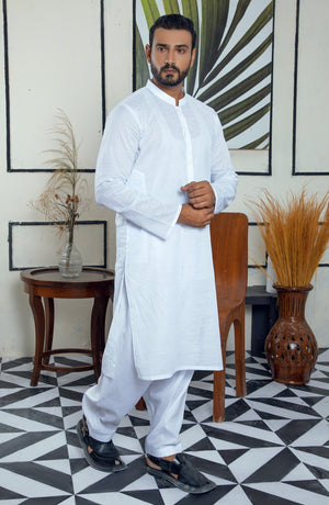 MEN KAMEEZ SHALWAR PLAIN WHITE