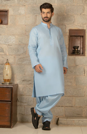 MEN KAMEEZ SHALWAR PLAIN SKY BLUE (6675664568494)