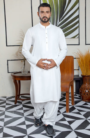 MEN KAMEEZ SHALWAR PLAIN OFF WHITE