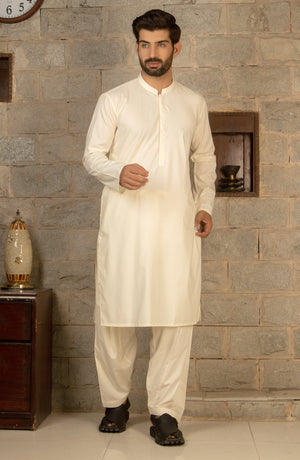 MEN KAMEEZ SHALWAR PLAIN CREAM (6675916128430)