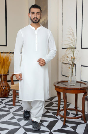 MEN KAMEEZ SHALWAR PLAIN OFF WHITE