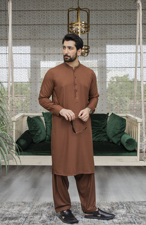 MEN KAMEEZ SHALWAR PLAIN BROWN (7058608423086)