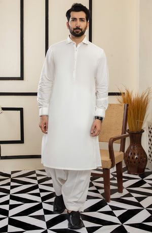 MEN KAMEEZ SHALWAR PLAIN OFF WHITE