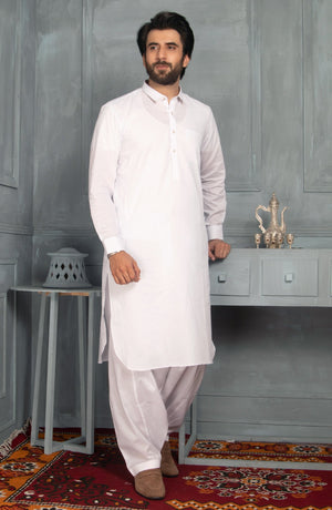 MEN KAMEEZ SHALWAR PLAIN WHITE (6978508259502)