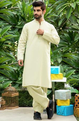 MEN KAMEEZ SHALWAR PLAIN CREAM (7043134161070)