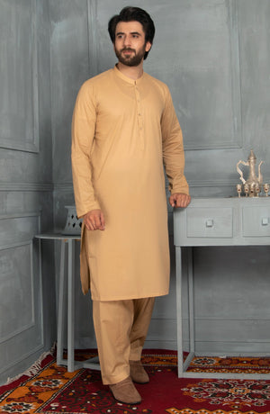 MEN KAMEEZ SHALWAR PLAIN KHAKI (6978629599406)