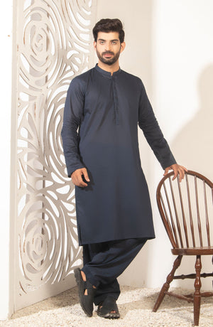 MEN KAMEEZ SHALWAR PLAIN NAVY BLUE (6848889749678)