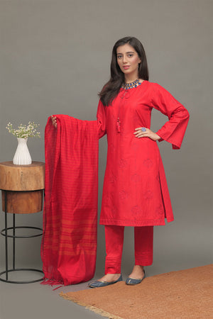 SENORITA - Casual Plus 3 Piece Suit | Cotton Plain Cambric | RED | LBD-01808