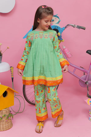 SENORITA - Casual 2 Piece Suit | Cotton Lawn Print Combo | Perot Green & Multicolor | KAC-01971